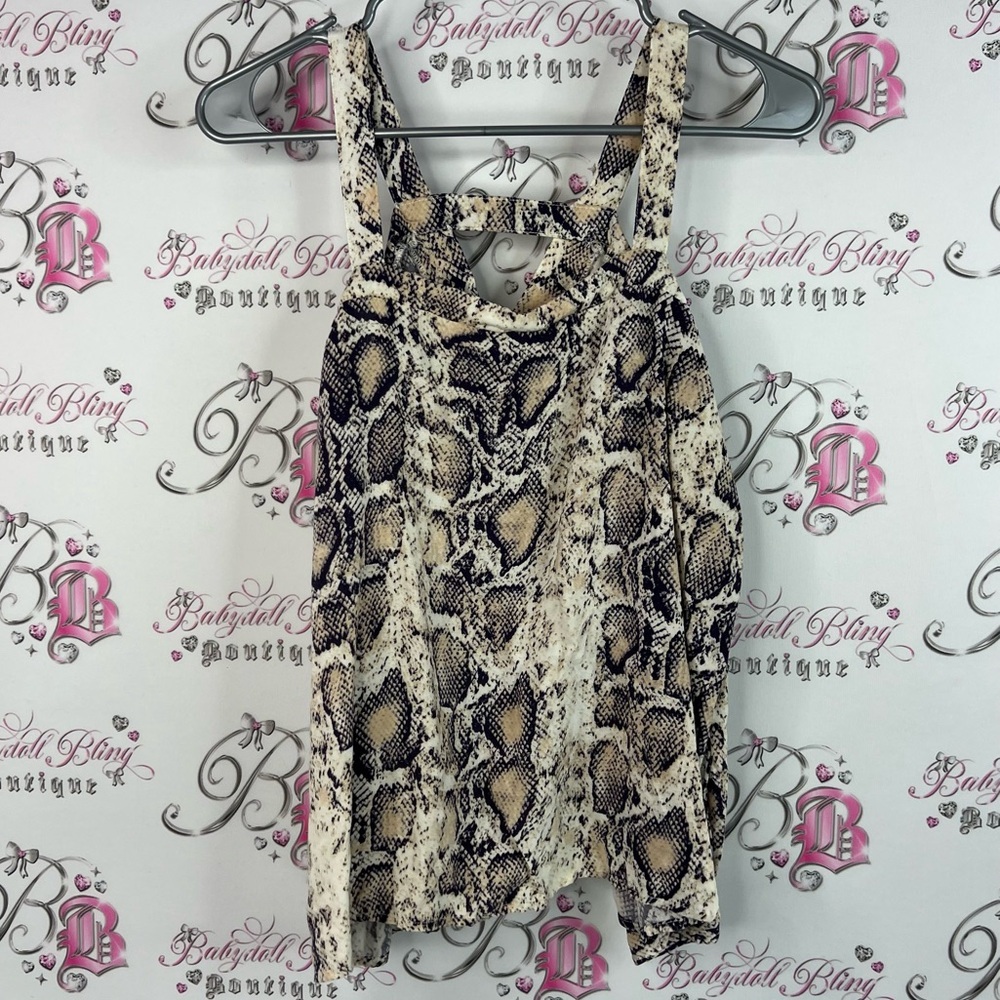 Entro long sleeve cold shoulder top Black and Cream Snake Print Tank Top